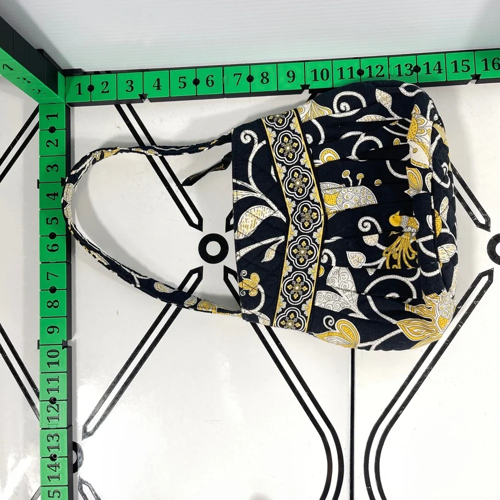 Vera Bradley‎ Night Owl Pleated Hobo Shoulder Bag Black Yellow Quilted Floral